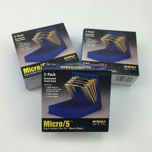 SRW Micro/5 3.5" Disk Diskette ComPak Case Set 3 Blue Plastic Cover Spine Label - Picture 1 of 12